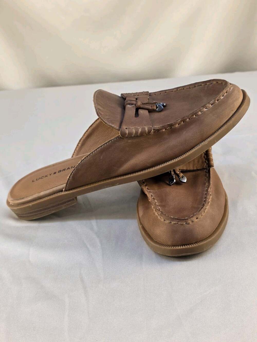 Lucky Brand Women's Size 8.5 Leather Loafer Mules Slip On Shoes Brown Casual